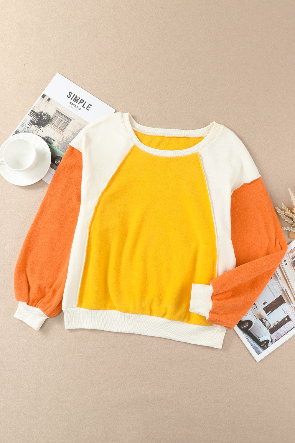 Women's Color Block Round Neck Dropped Shoulder Sweatshirt