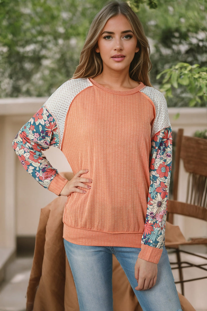 Women's Round Neck Blouse with Exposed Seams