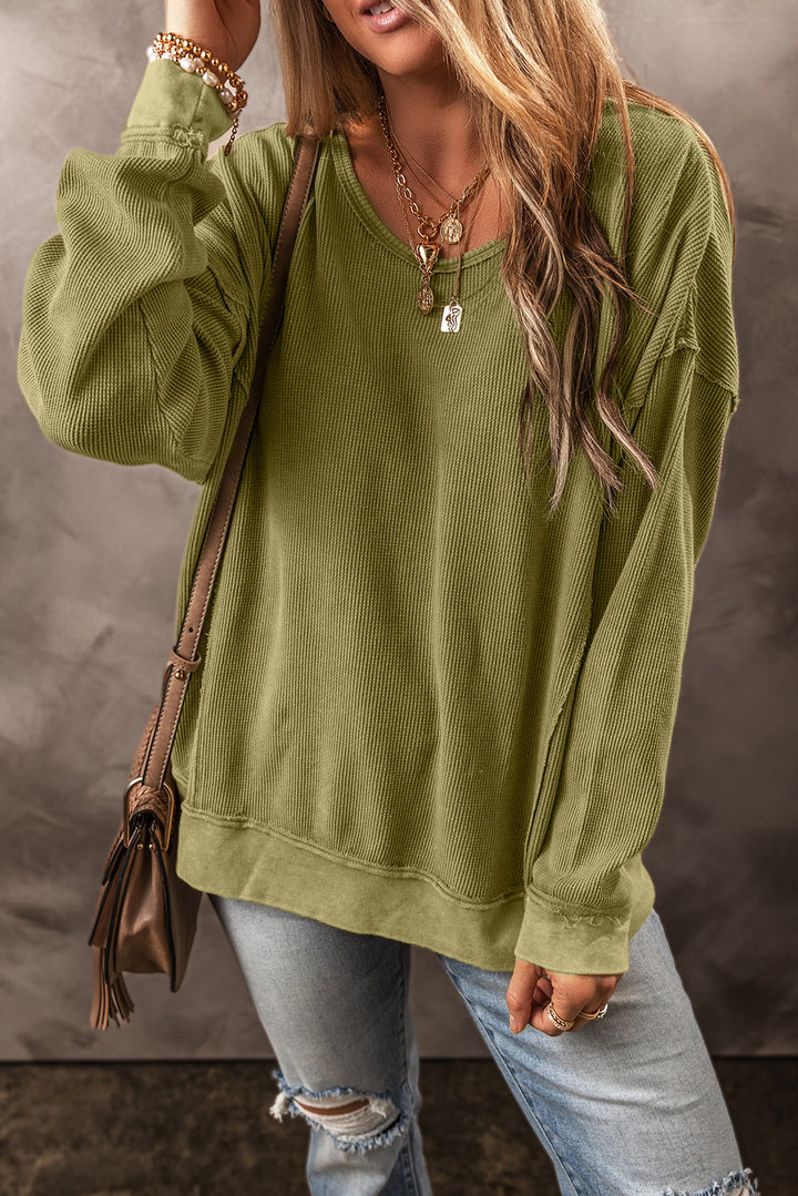 Women's Cozy Round Neck Dropped Shoulder Sweatshirt