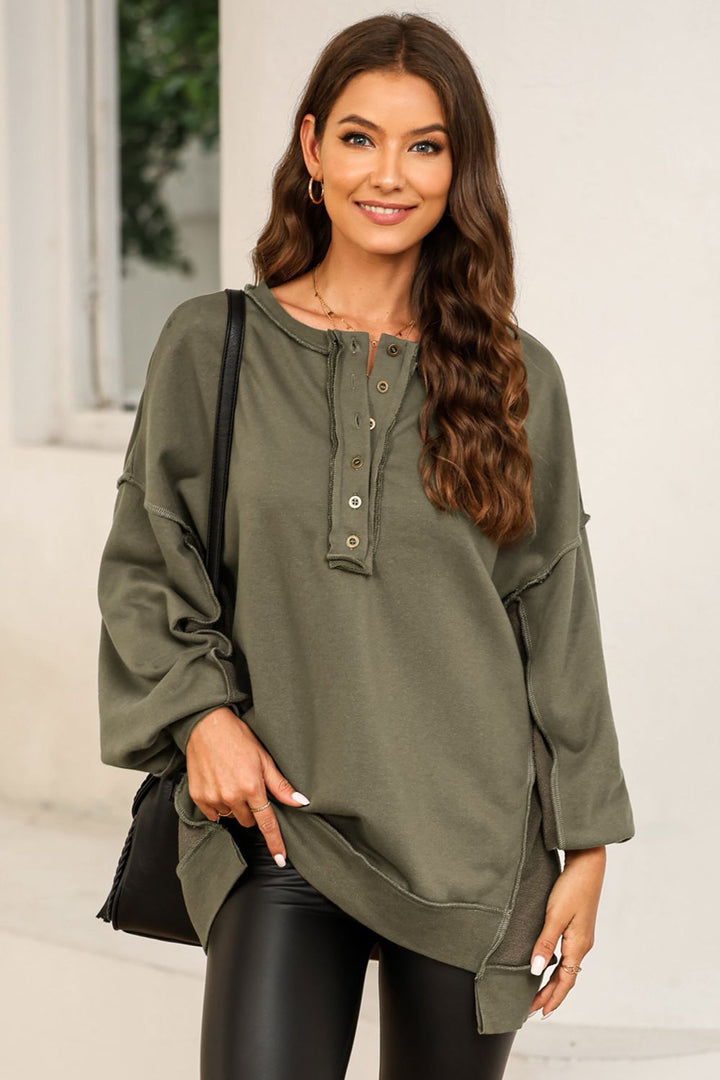 Women's Cozy Button-Up Pullover Sweatshirt