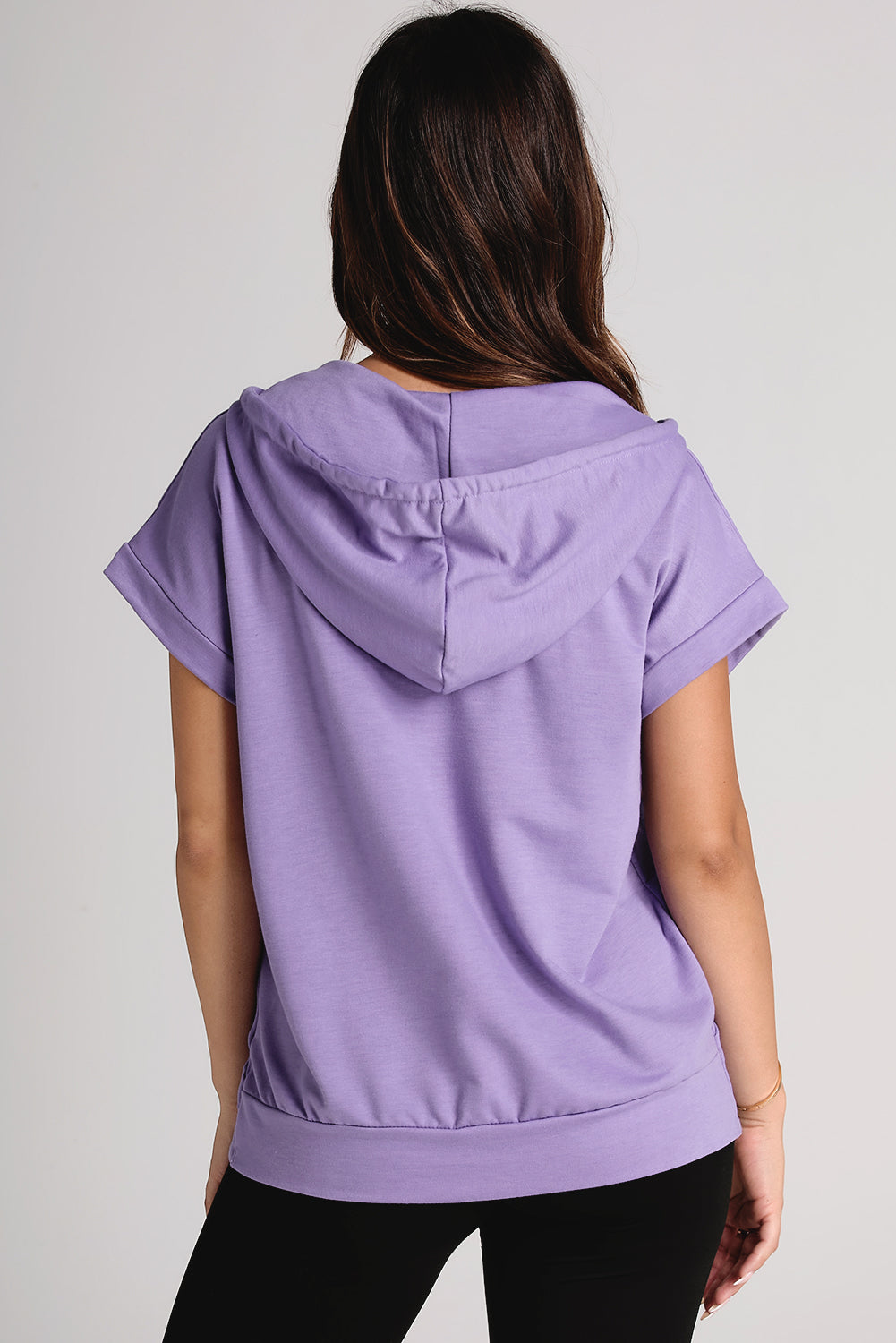 Women's Cap Sleeve Hoodie with Drawstring Quarter Snap Design