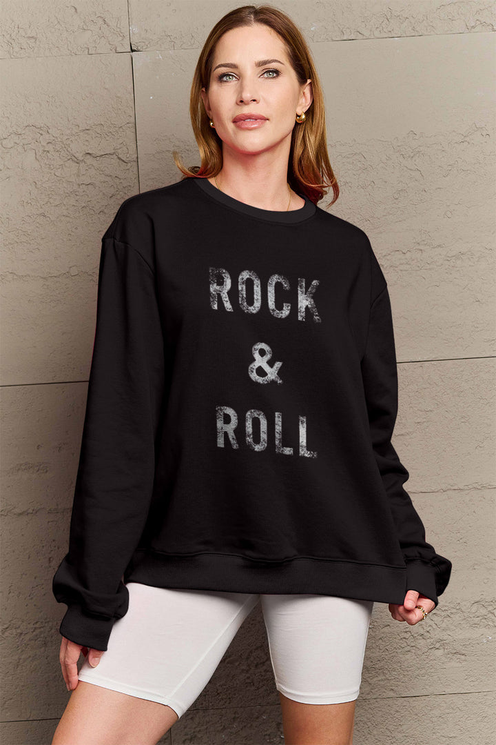 Women's Full Size ROCK & ROLL Round Neck Sweatshirt: Simply Love Edition