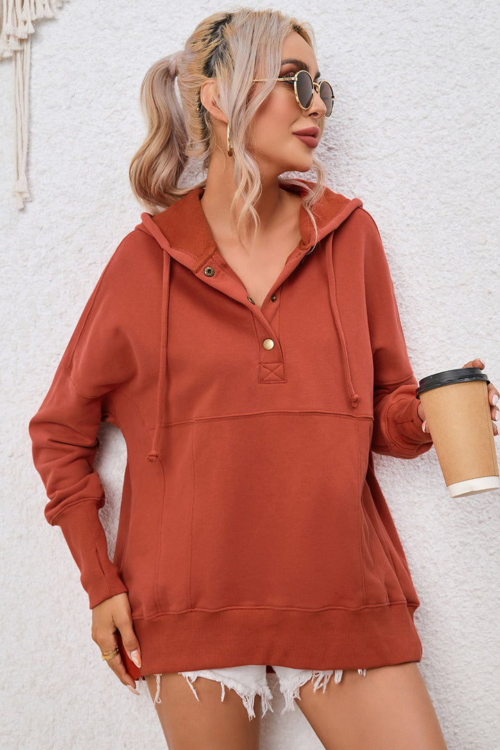 Women's Cozy Drop-Shoulder Buttoned Hoodie