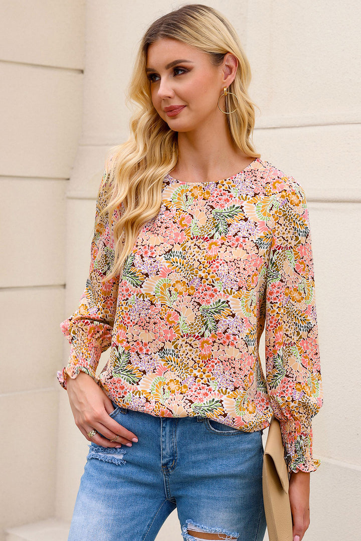 Women's Long Puff Sleeve Blouse with Floral Print