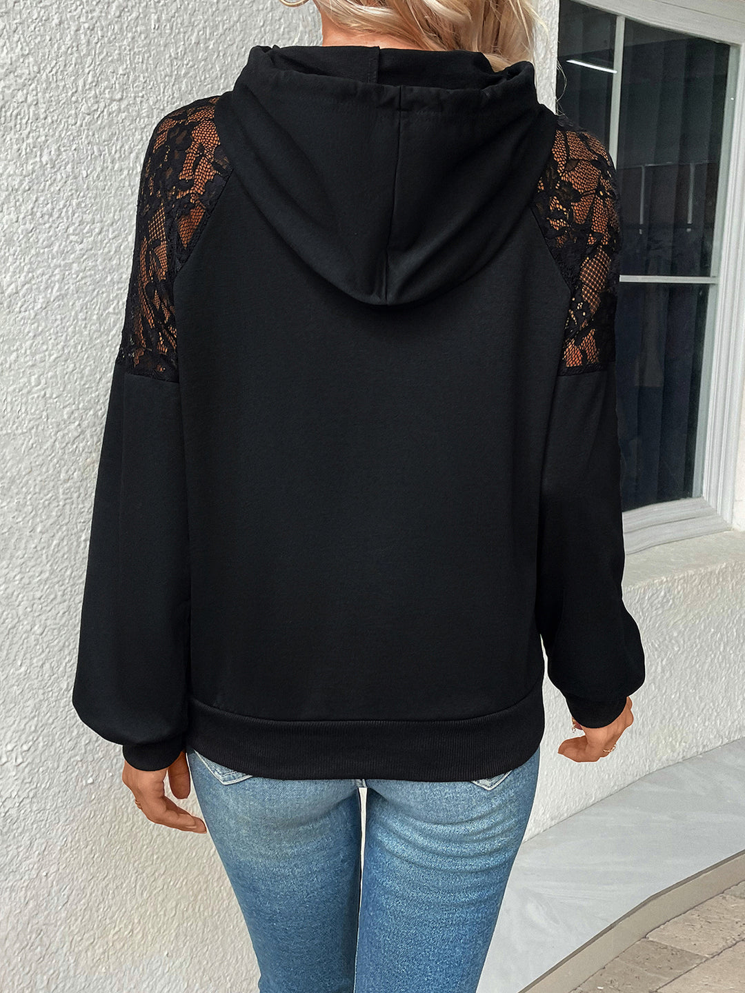 Women's Cozy Lace Accent Long Sleeve Hoodie