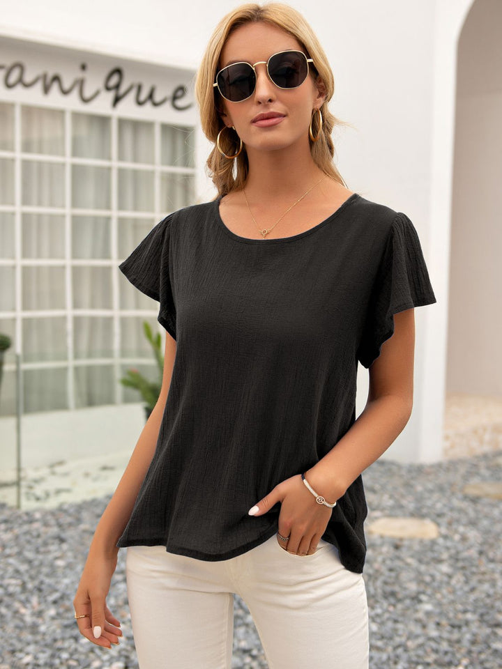 Women's Round Neck Cutout Tie Back Top