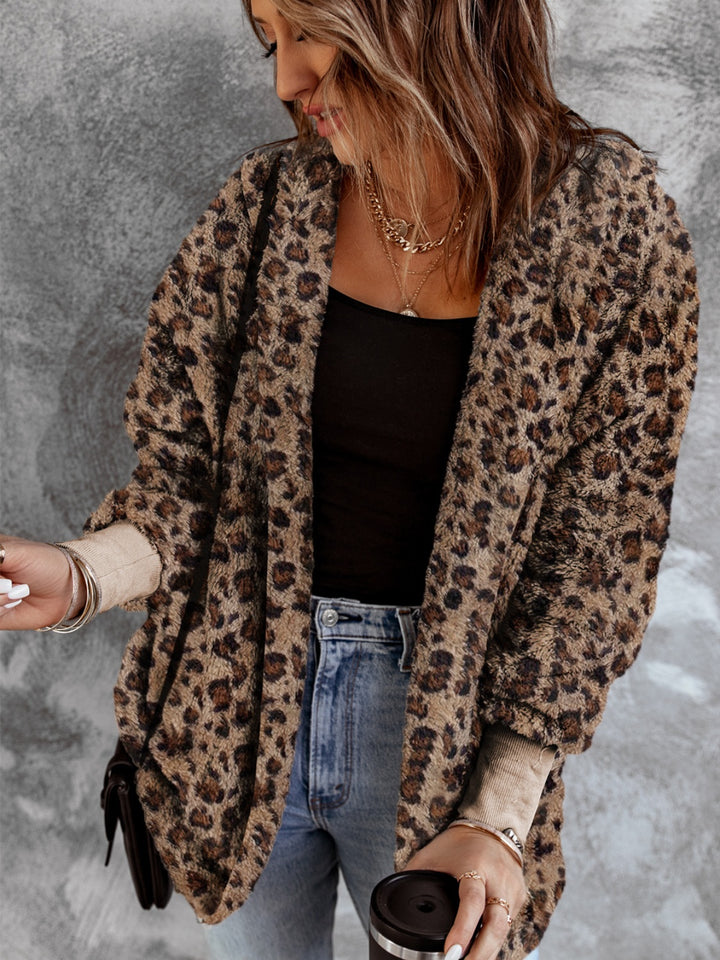 Women's Leopard Print Open Front Hooded Jacket