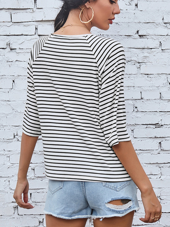 Women's Striped Round Neck Raglan Sleeve T-Shirt