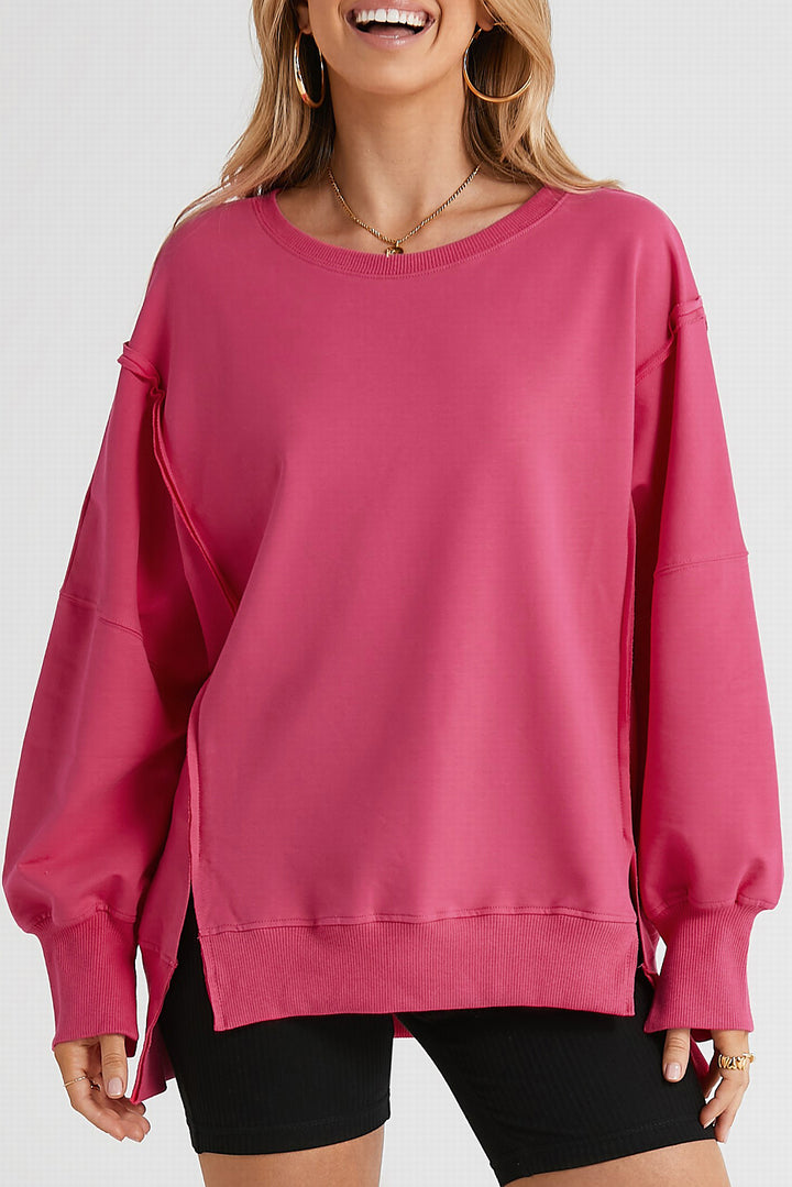 Women's Slit Exposed Seam Round Neck Sweatshirt