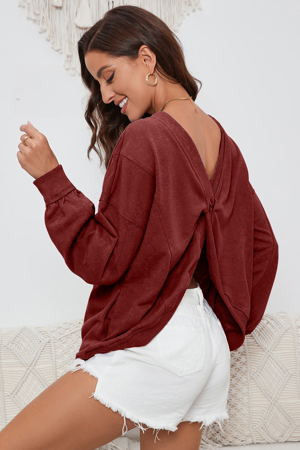 Women's Cozy Round Neck Dropped Shoulder Sweatshirt