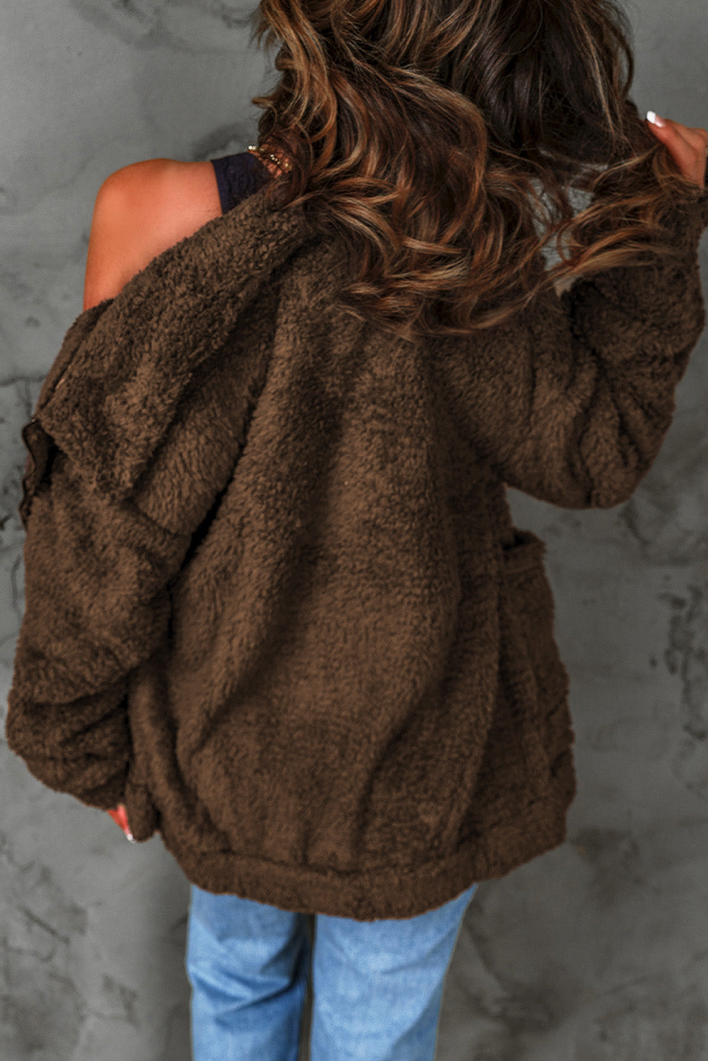 Women's Cozy Teddy Jacket with Zipper Closure and Pockets