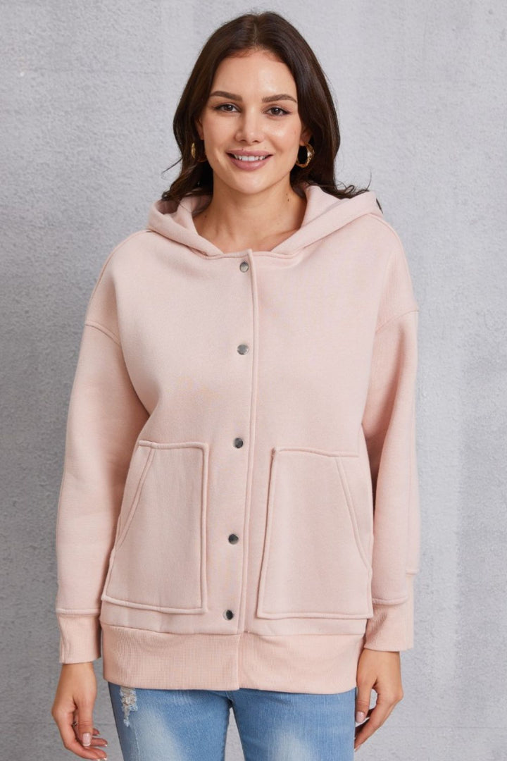 Women's Cozy Snap Down Hoodie with Dropped Shoulders