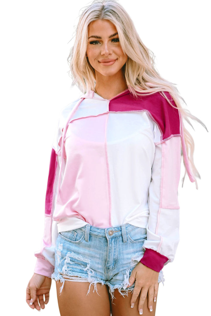 Women's Color Block Hoodie with Exposed Seams