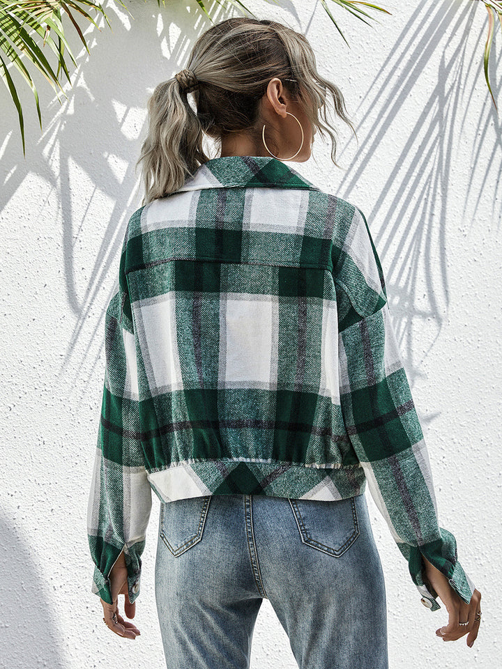 Women's Plaid Dropped Shoulder Shirt Jacket