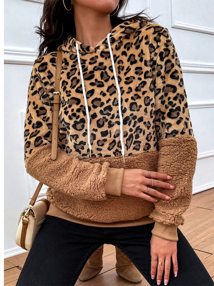 Women's Leopard Print Drawstring Long Sleeve Hoodie