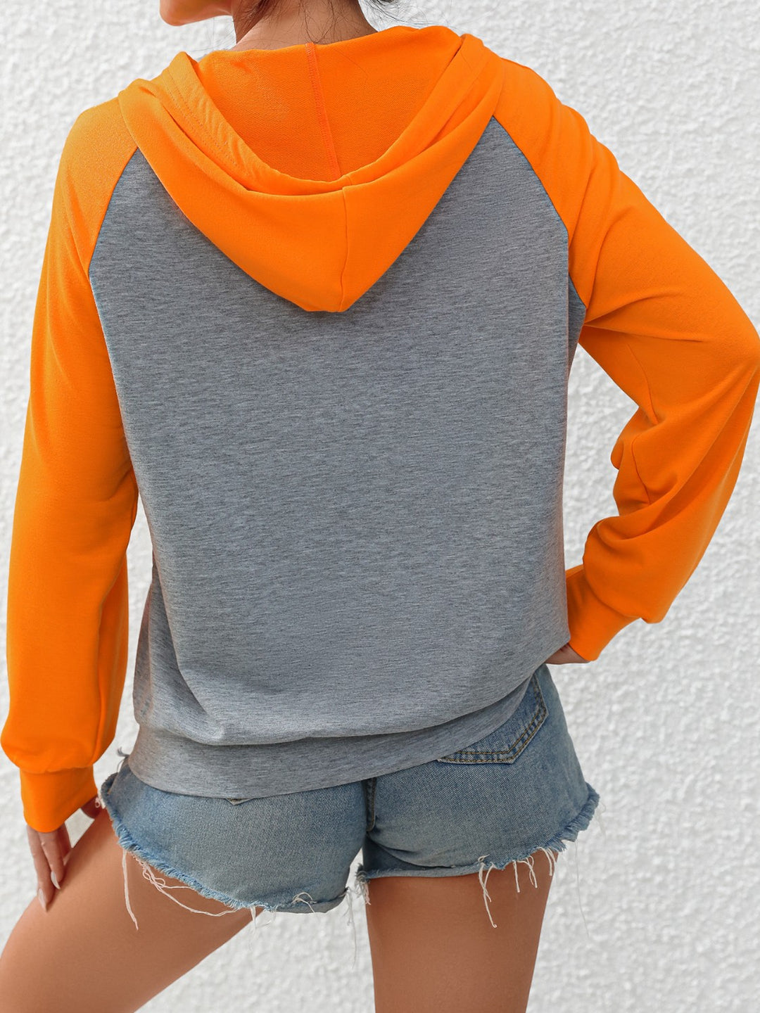 Women's Contrast Hooded Raglan Sleeve Drawstring Hoodie