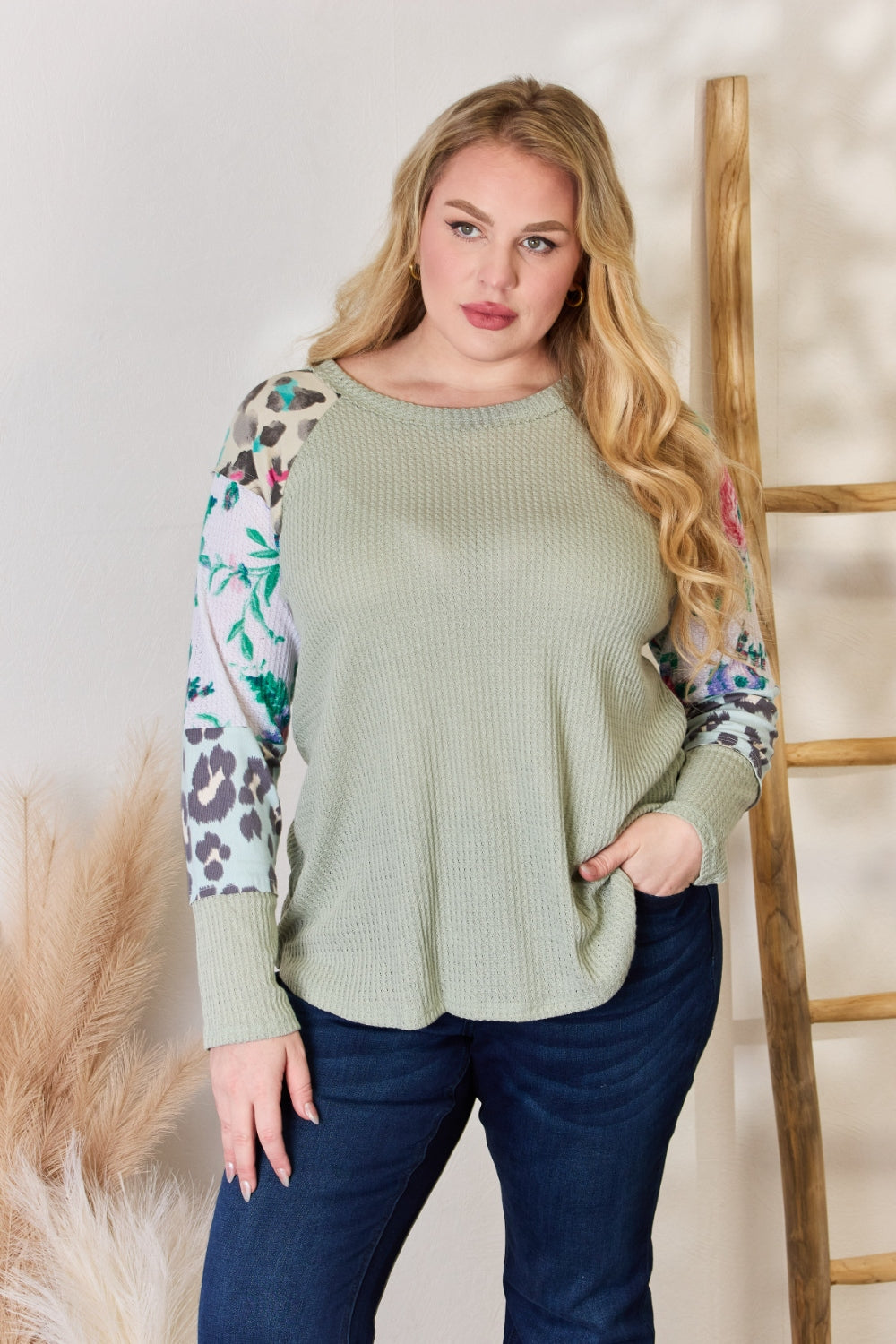 Women's Full Size Printed Round Neck Blouse