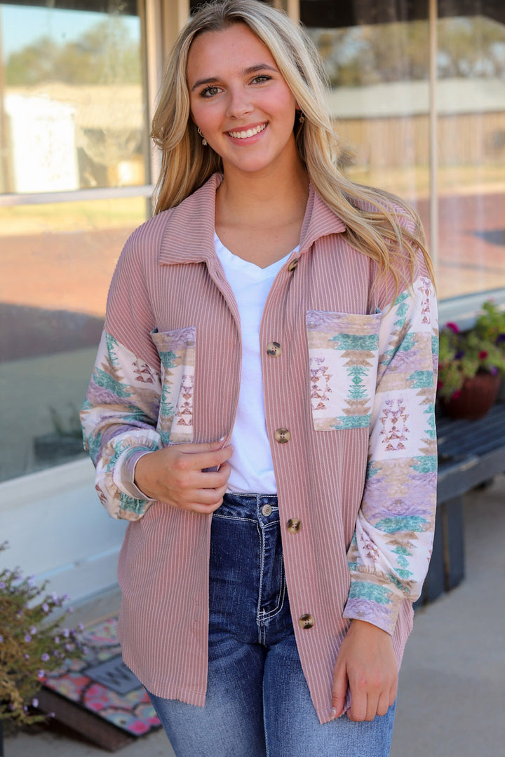 Women's Geometric Collared Button-Up Jacket