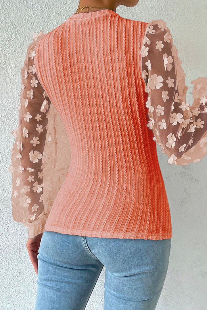 Women's Textured Applique Long Sleeve Blouse