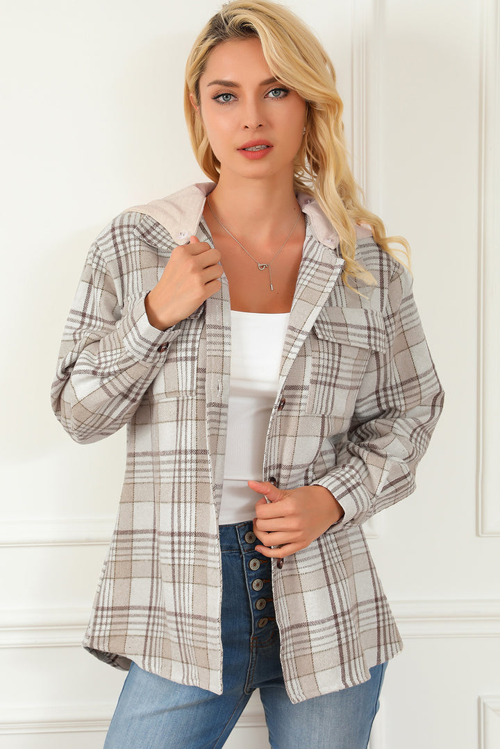 Women's Plaid Hooded Button-Down Jacket