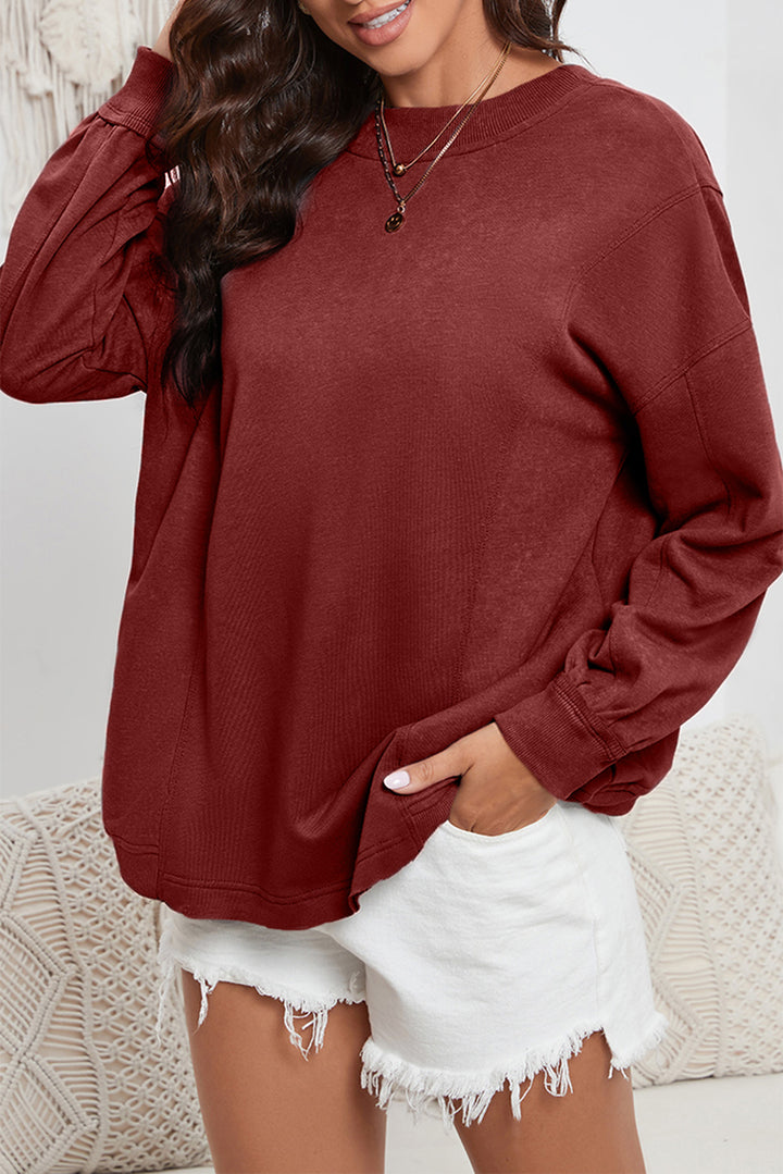 Women's Cozy Round Neck Dropped Shoulder Sweatshirt