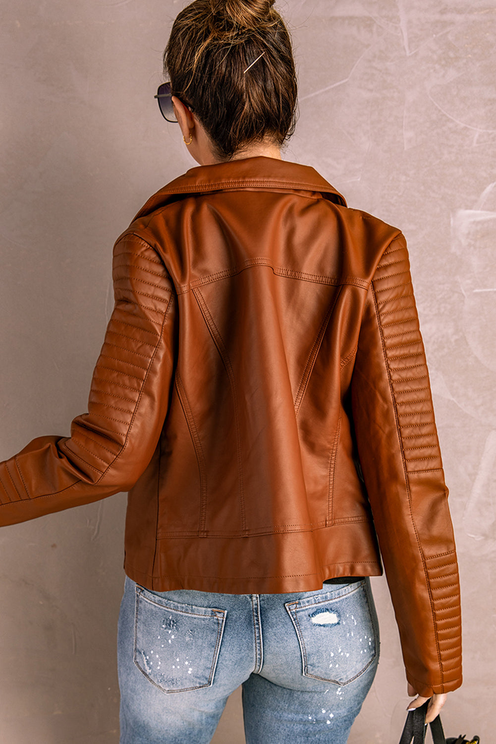 Women's Ribbed Leatherette Jacket