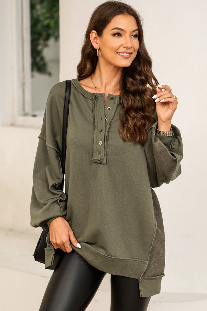 Women's Cozy Button-Up Pullover Sweatshirt