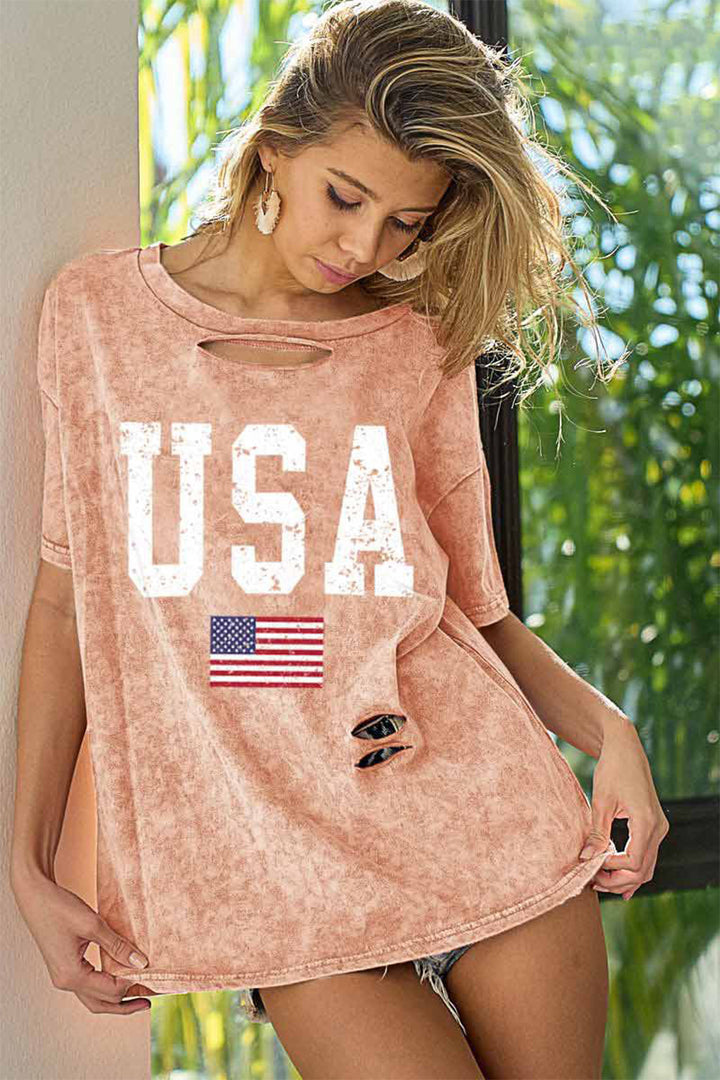 Women's Distressed American Flag Graphic T-Shirt