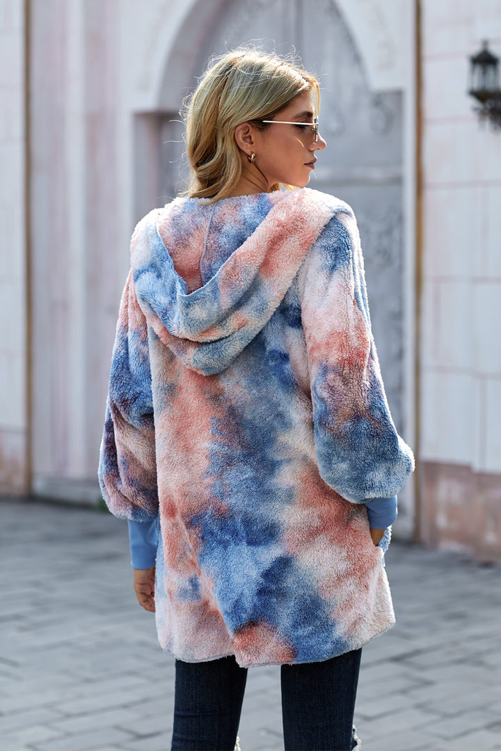 Women's Cozy Tie-Dye Hooded Jacket with Pockets