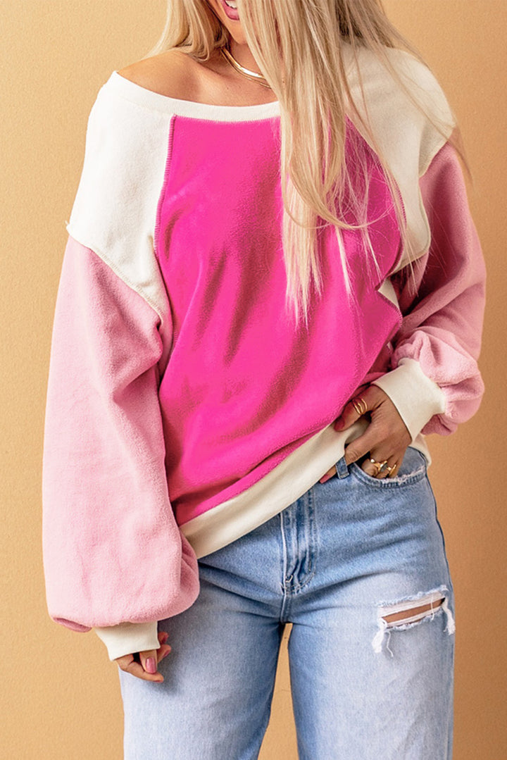 Women's Color Block Round Neck Dropped Shoulder Sweatshirt