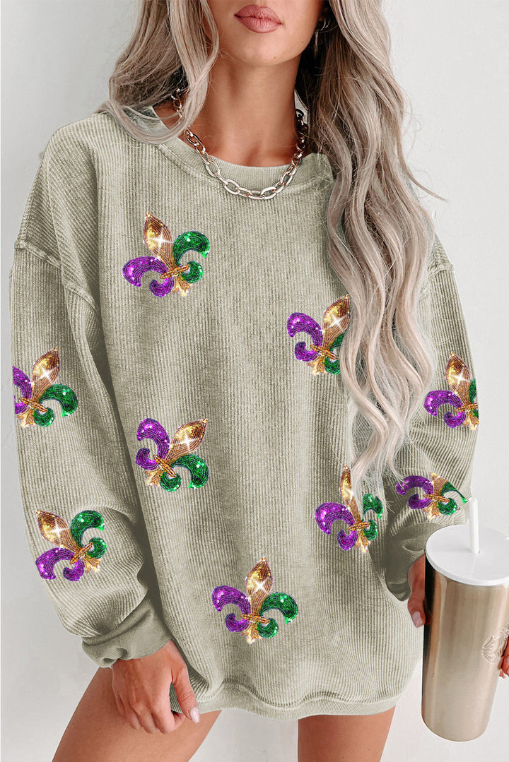 Women's Sequin Embellished Round Neck Dropped Shoulder Sweatshirt