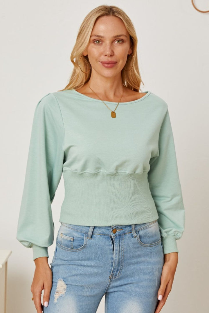 Women's Lantern Sleeve Boat Neck Blouse