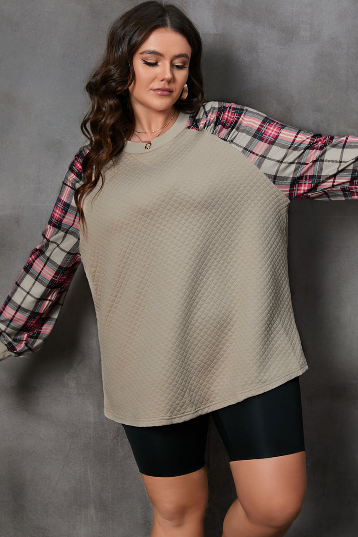 Women's Cozy Plaid Round Neck Long Sleeve Sweatshirt for Plus Sizes