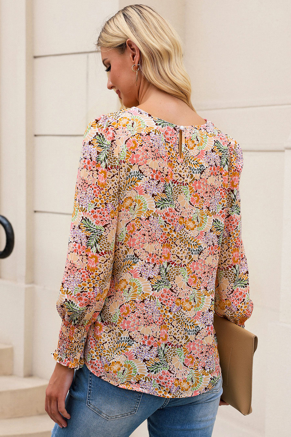 Women's Long Puff Sleeve Blouse with Floral Print