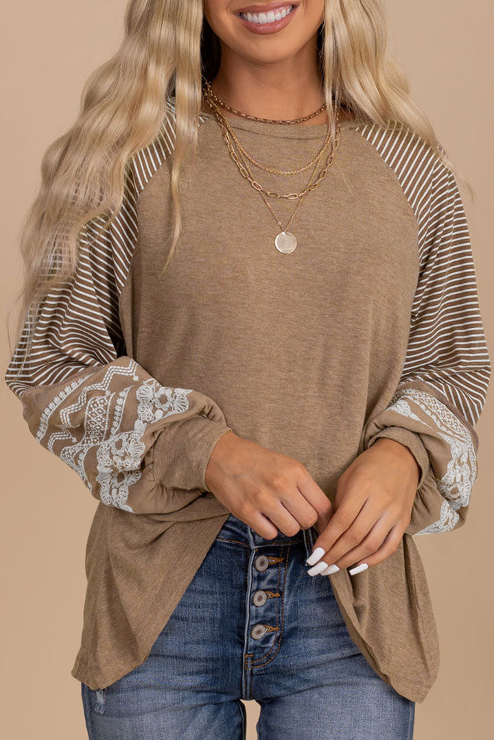 Women's Long Sleeve Striped Round Neck Blouse