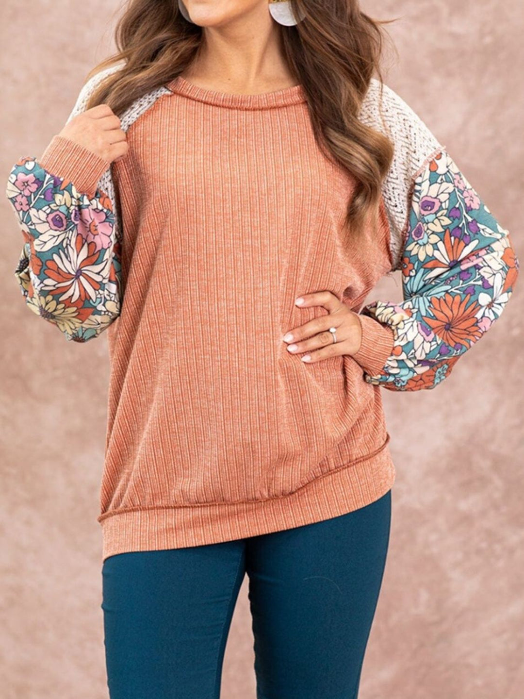 Women's Round Neck Blouse with Exposed Seams