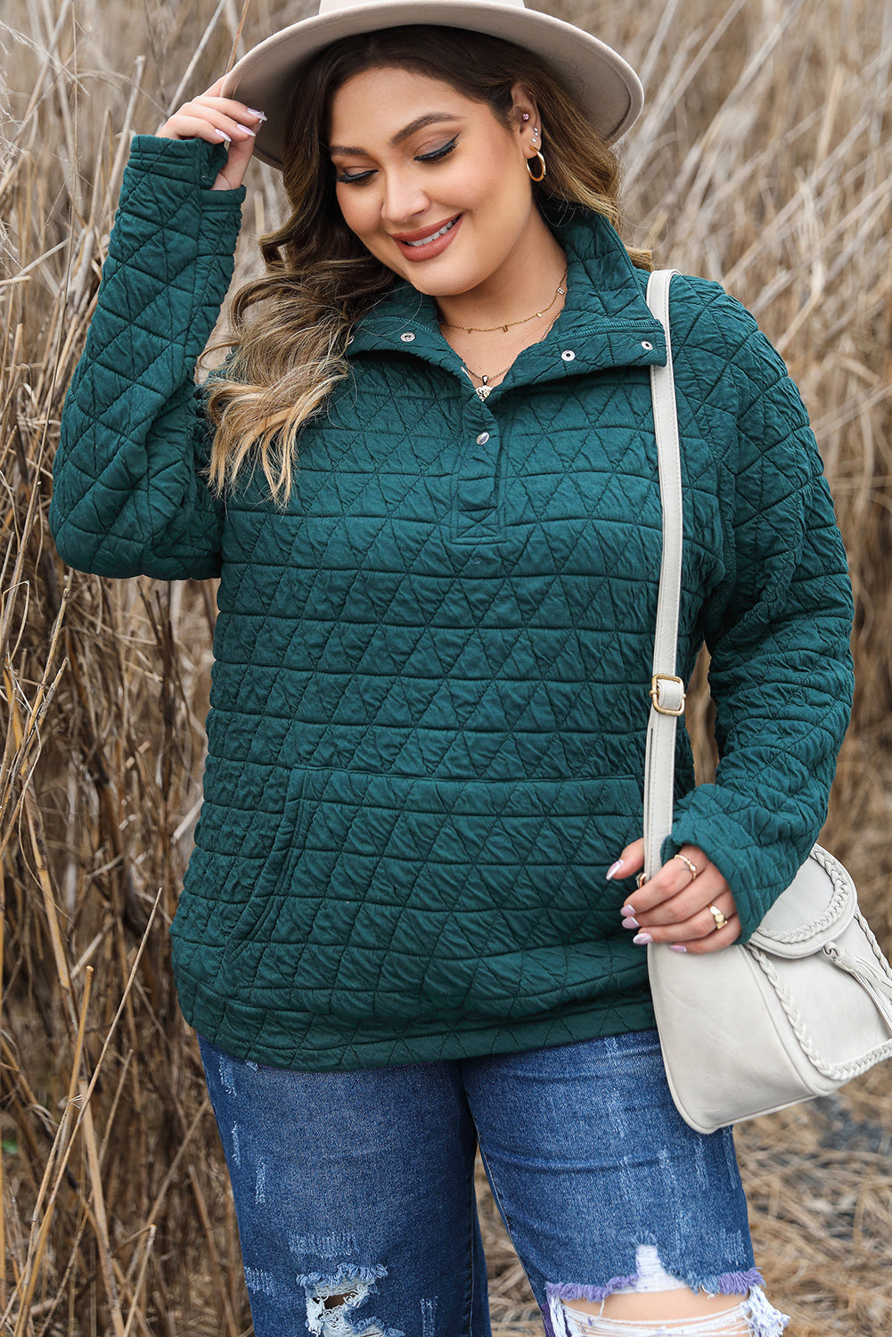 Women's Quilted Quarter Snap Plus Size Sweatshirt