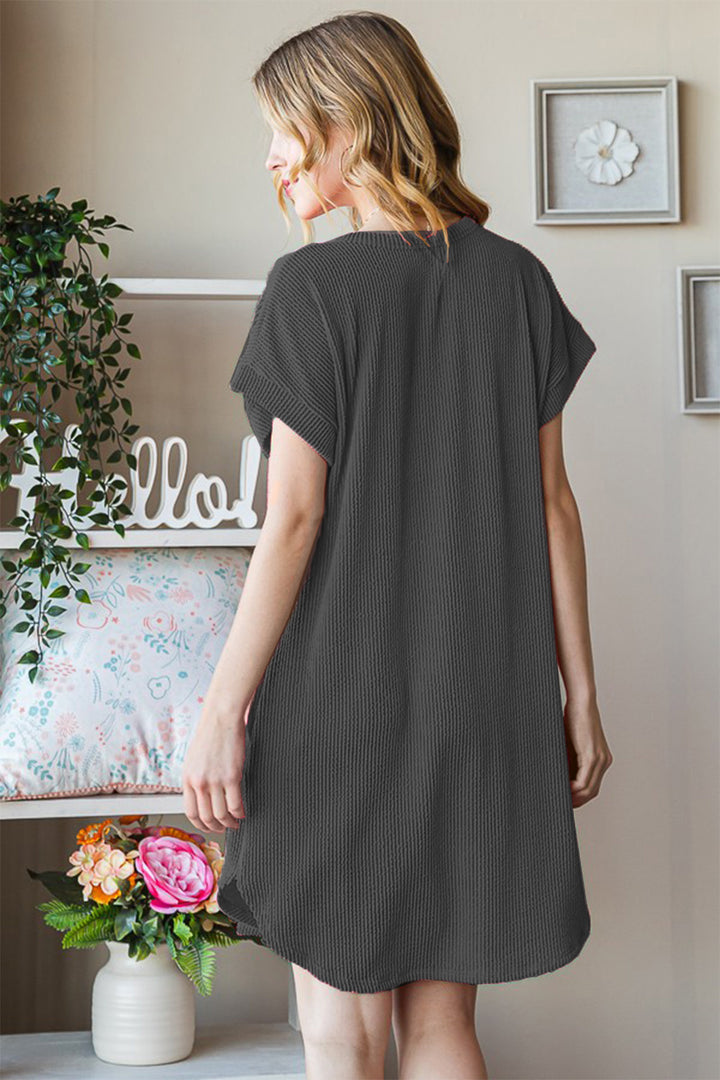 Women's Ribbed Round Neck Short Sleeve Tee Dress