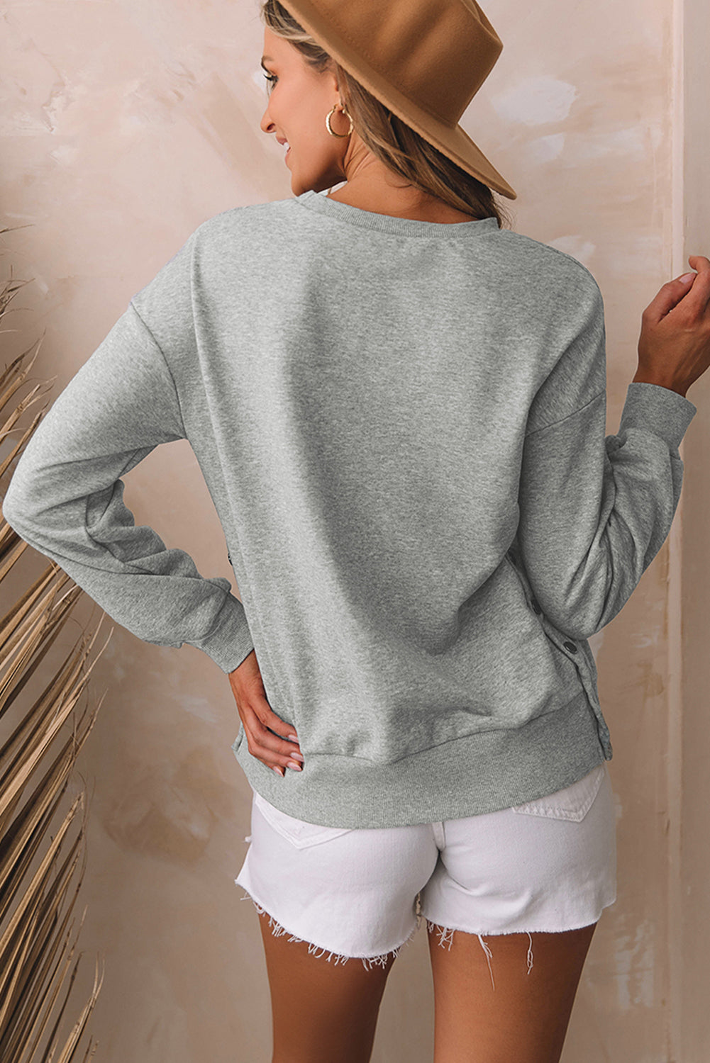 Women's Cozy Round Neck Dropped Shoulder Sweatshirt