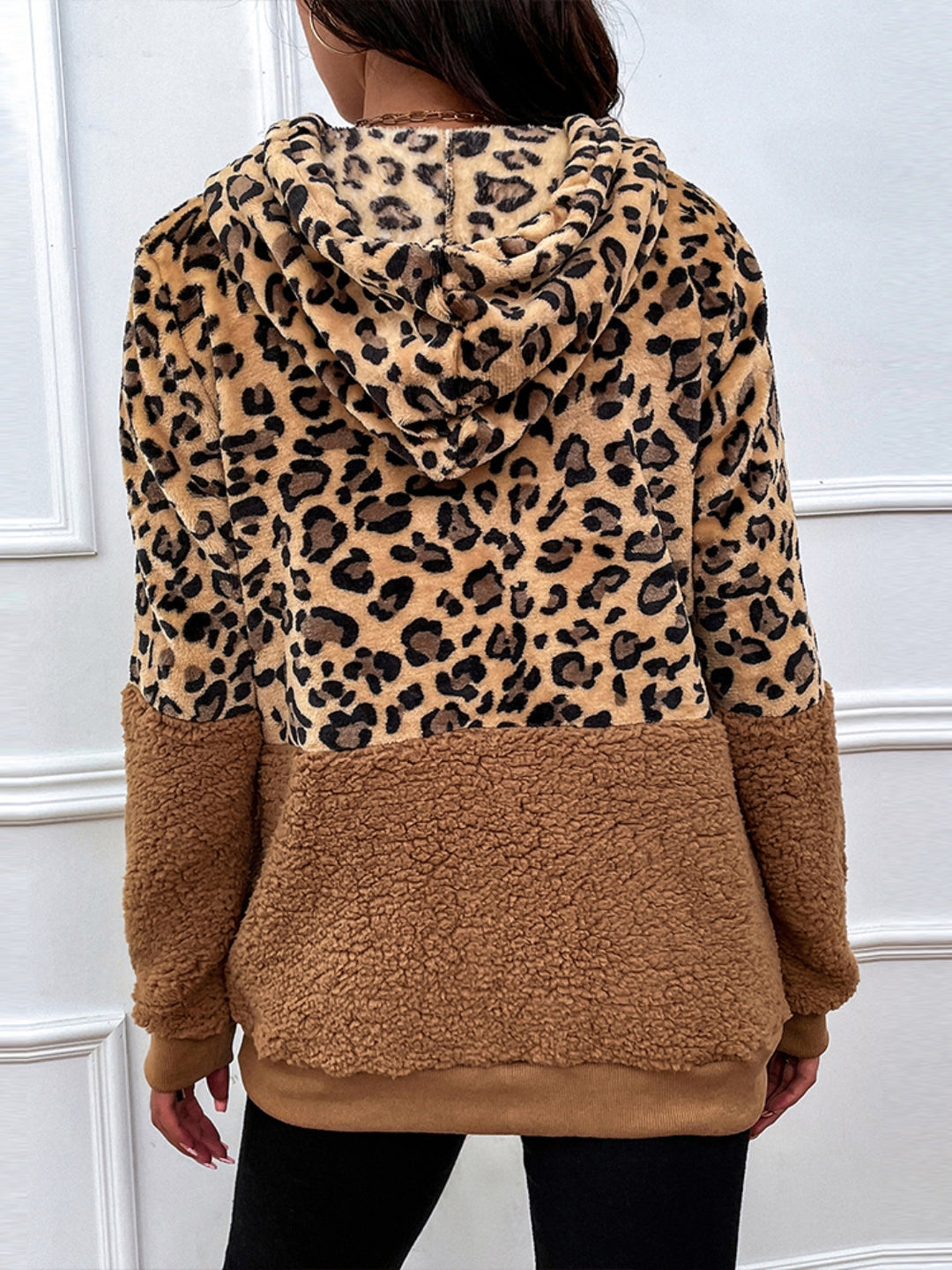 Women's Leopard Print Drawstring Long Sleeve Hoodie