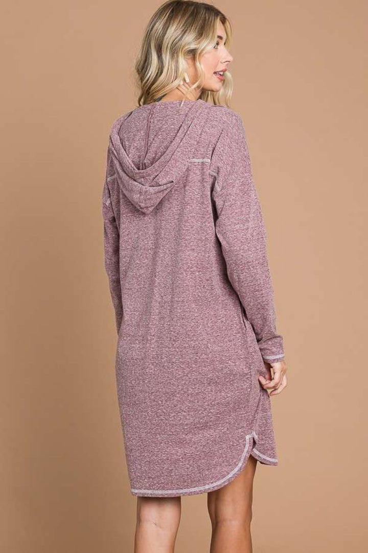 Women's Full Size Hooded Long Sleeve Sweater Dress - Culture Code