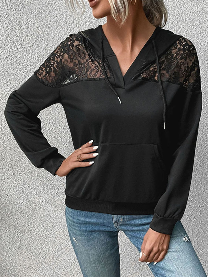 Women's Cozy Lace Trim Dropped Shoulder Hoodie