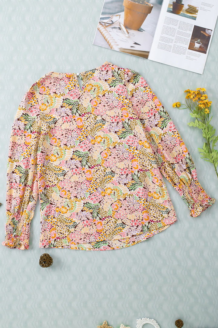 Women's Long Puff Sleeve Blouse with Floral Print