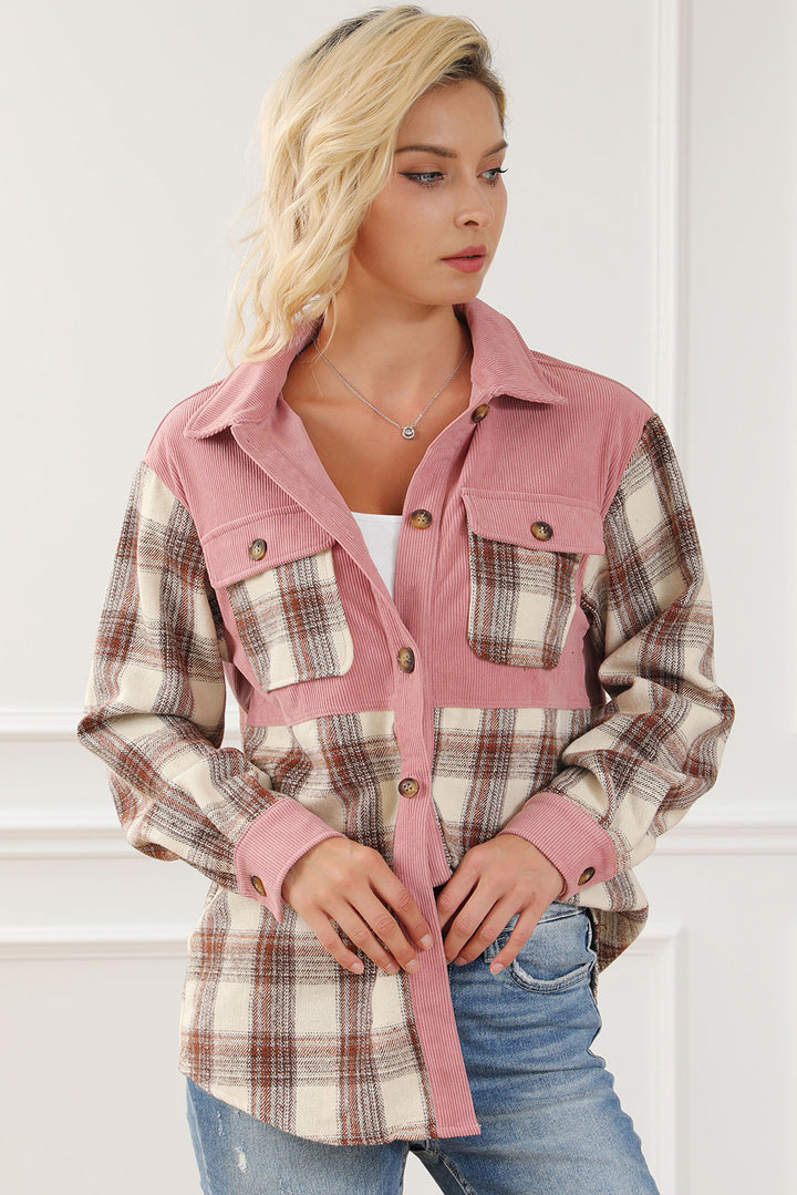 Women's Plaid Button-Up Collared Jacket