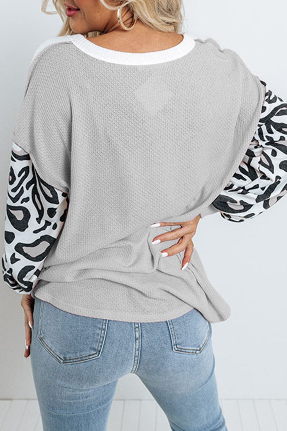 Women's Leopard Print Color Block Button-Up Blouse