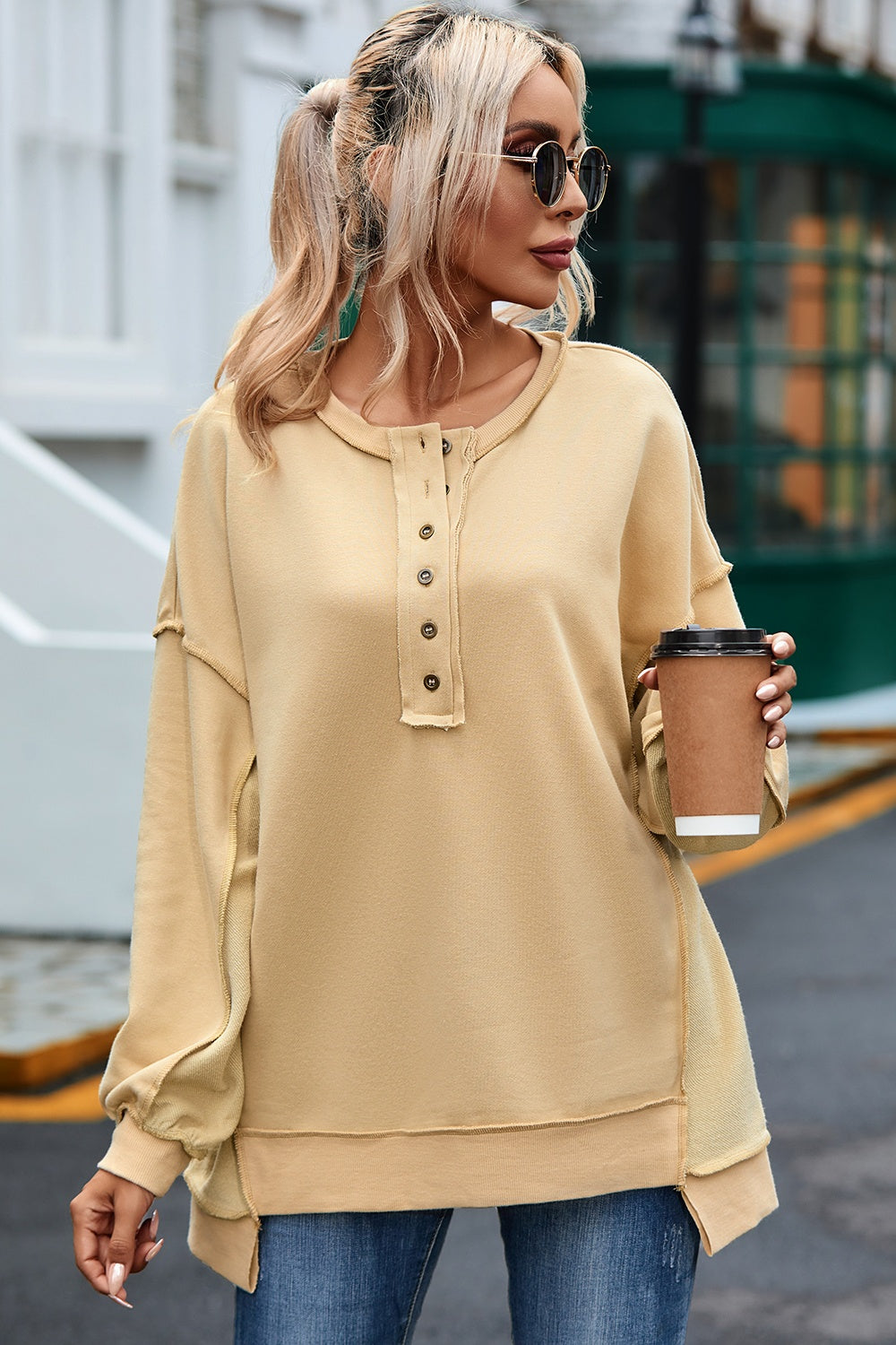 Women's Cozy Button-Up Pullover Sweatshirt