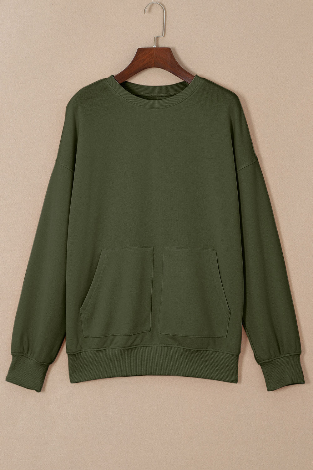 Women's Cozy Pocketed Round Neck Dropped Shoulder Sweatshirt