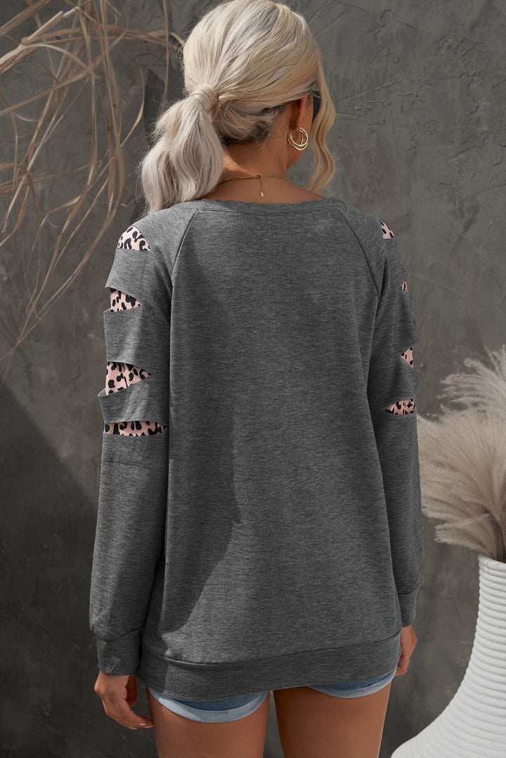 Women's Leopard Print Patchwork Raglan Sleeve Sweatshirt