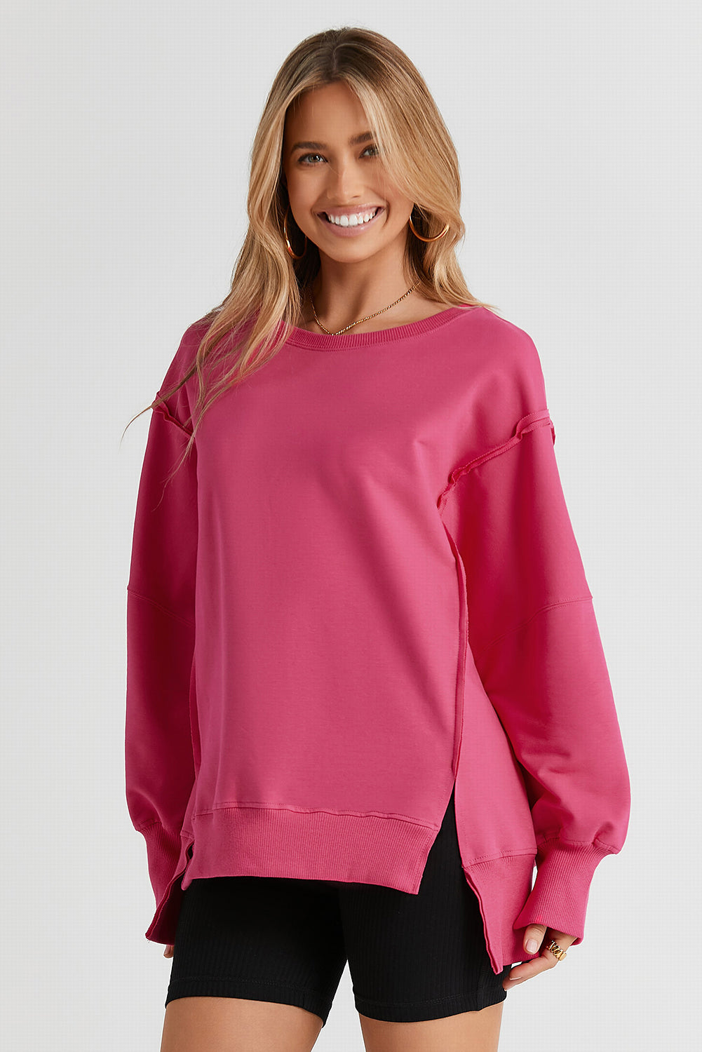 Women's Slit Exposed Seam Round Neck Sweatshirt