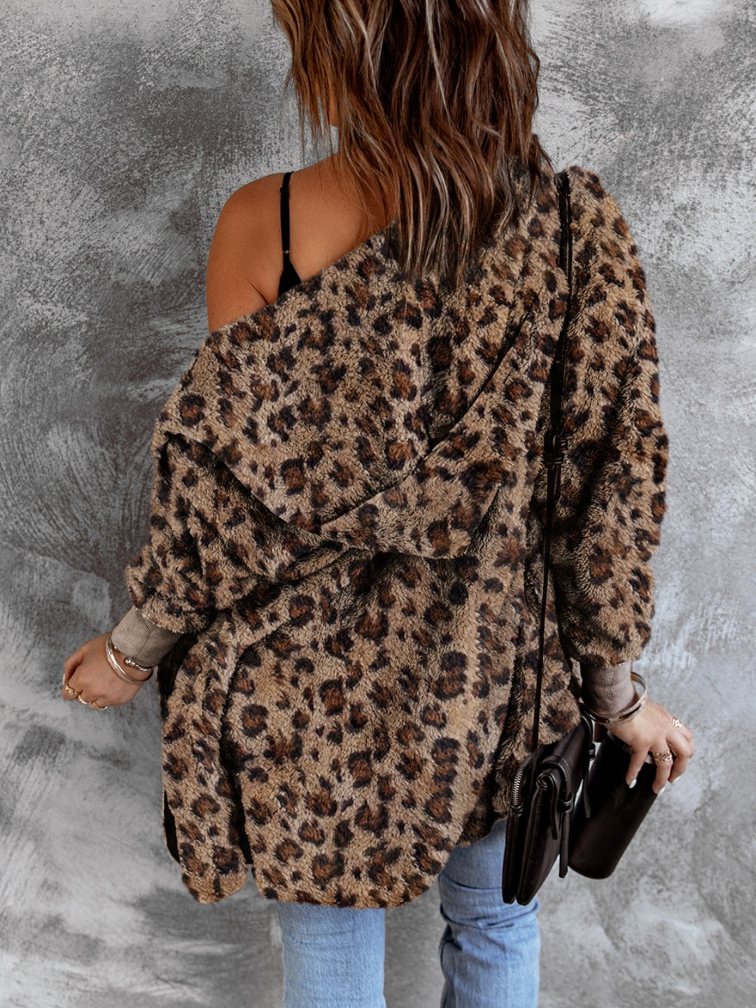 Women's Leopard Print Open Front Hooded Jacket